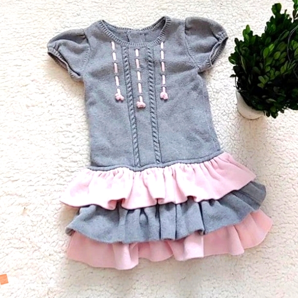 GYMBOREE girl's grey and pink dress with ruffles 5